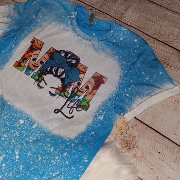 Bleached Blue and White Cocomelon Mom Life Shirt - Picture 4 of 6